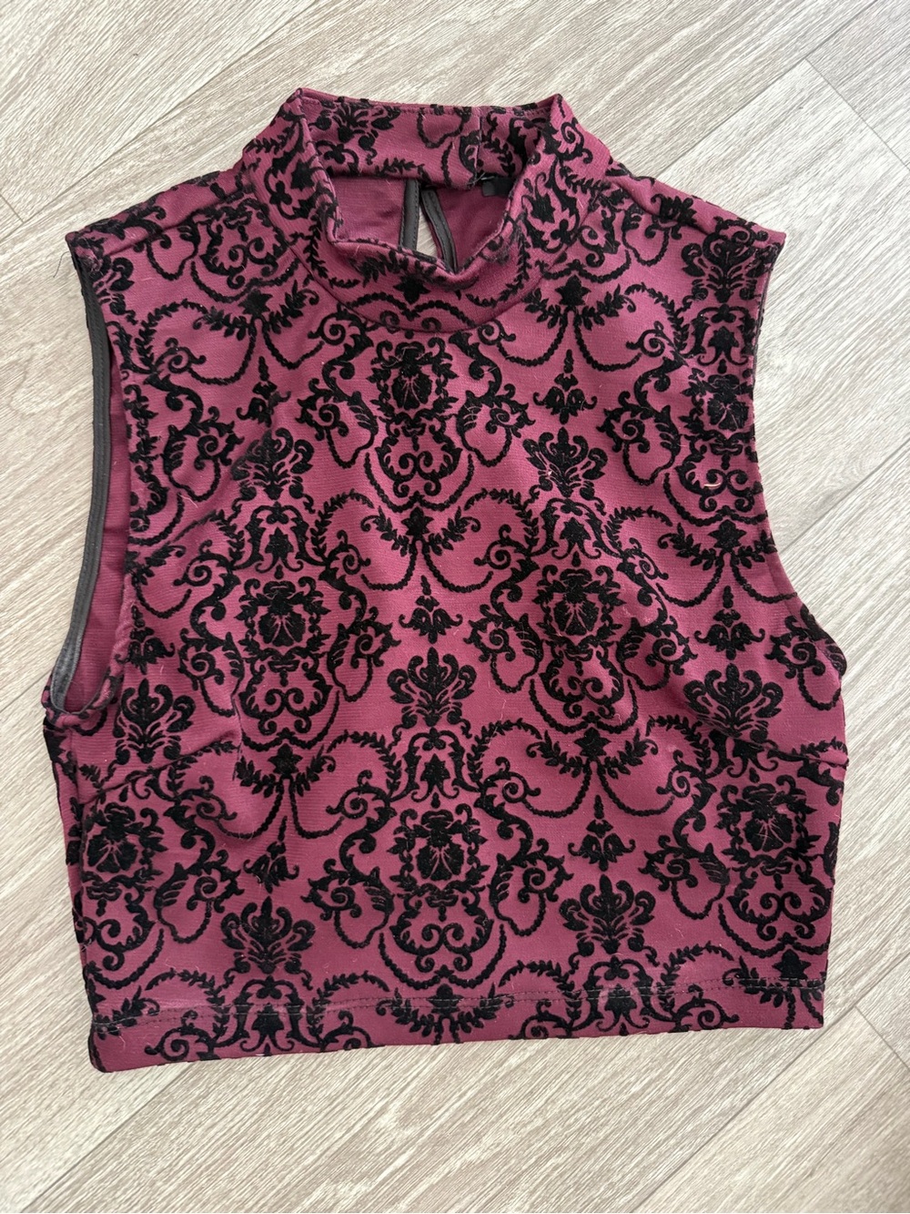 Forever 21 Black Damask Burnout Mock Neck Crop Top - Pink